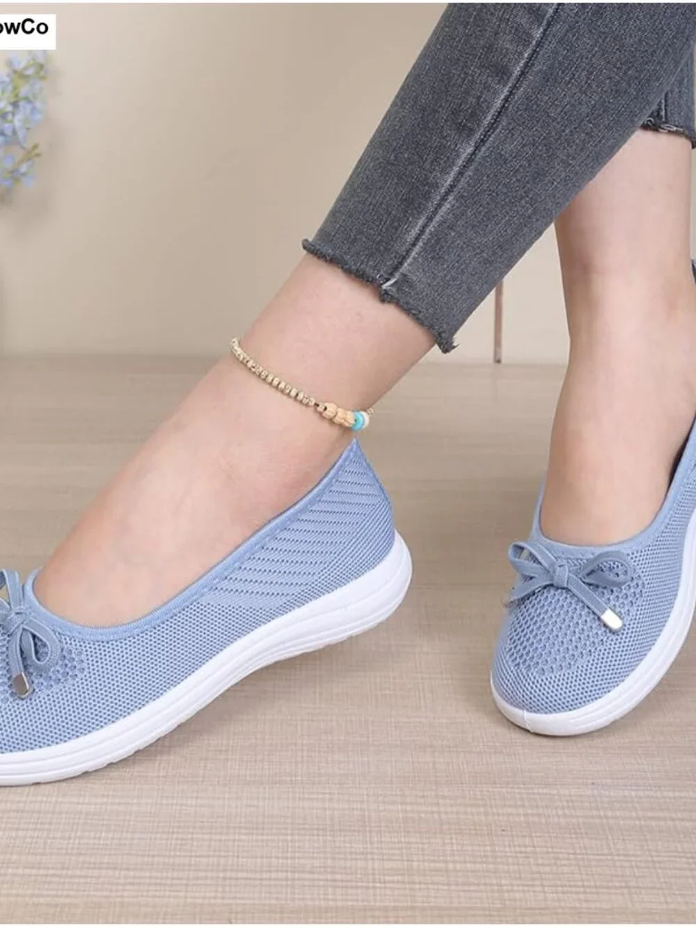 Women's Breathable Mesh Slip On Loafers Bow Ballet Flats Comfortable Round Toe